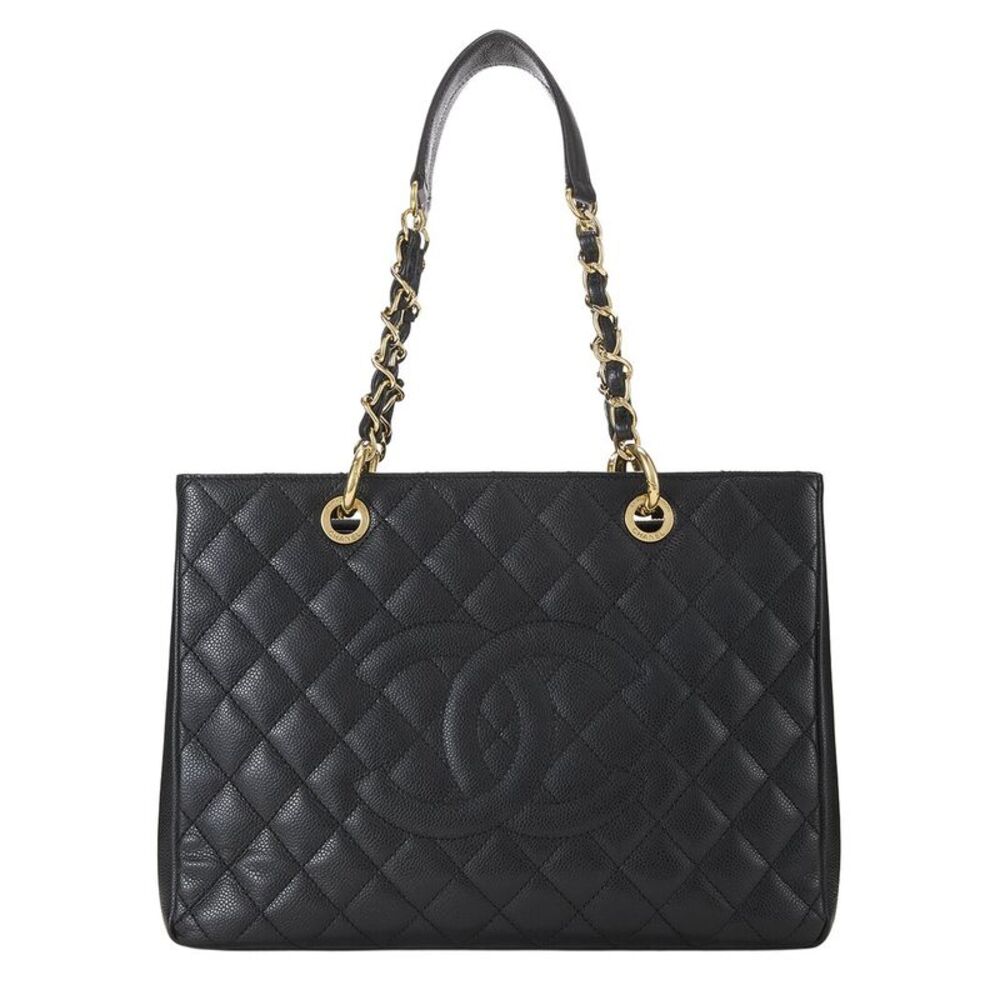 Chanel Black Quilted Caviar Leather Grand Shopping Tote (Gst) (Authentic